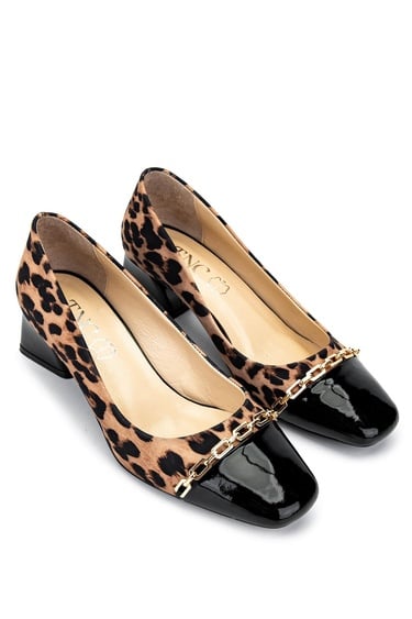  Tamer Tanca Kadın Hakiki Deri Leopar Topuklu Ayakkabı