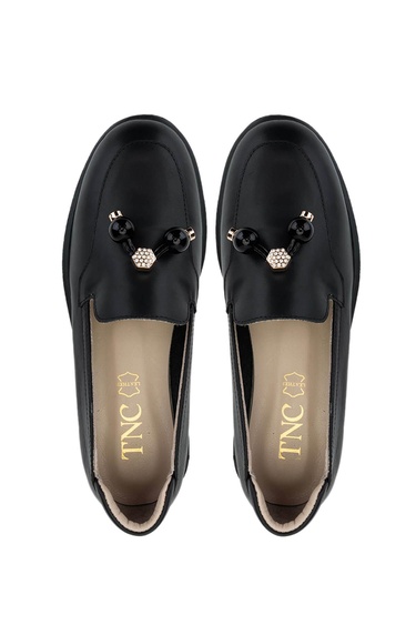  Tamer Tanca Kadın Hakiki Deri Siyah Deri Loafer Ayakkabı