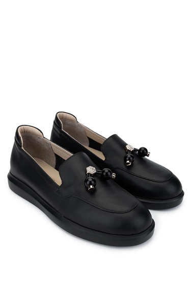  Tamer Tanca Kadın Hakiki Deri Siyah Deri Loafer Ayakkabı