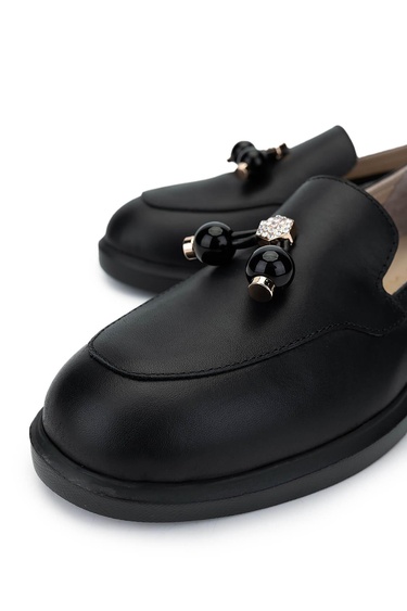  Tamer Tanca Kadın Hakiki Deri Siyah Deri Loafer Ayakkabı