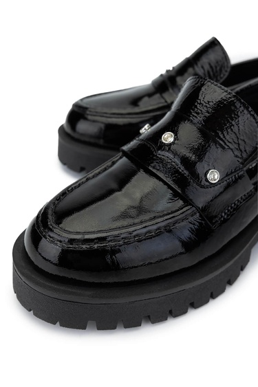  Tamer Tanca Kadın Hakiki Deri Siyah Açma Loafer Ayakkabı