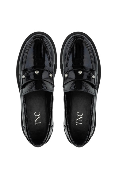  Tamer Tanca Kadın Hakiki Deri Siyah Açma Loafer Ayakkabı