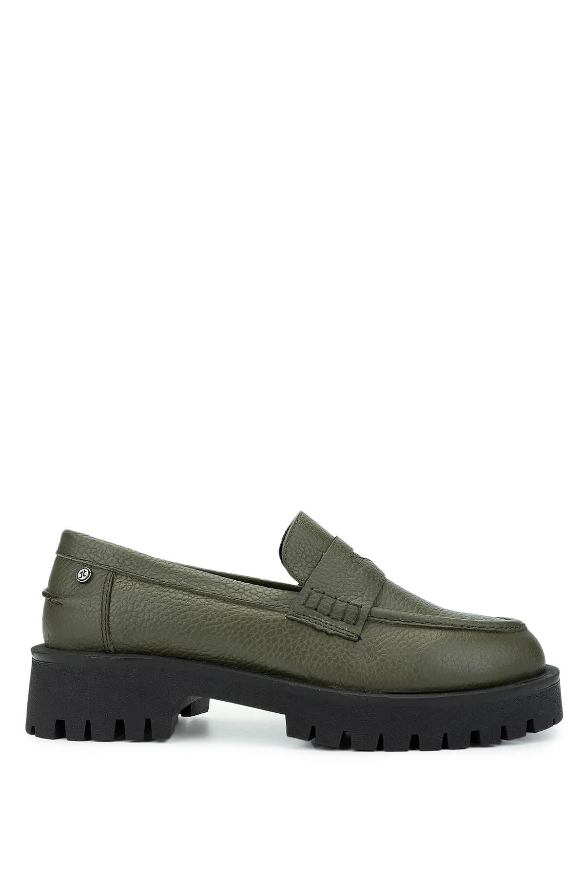  Tamer Tanca Kadın Hakiki Deri Yeşil Loafer Ayakkabı