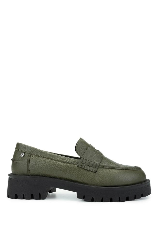  Tamer Tanca Kadın Hakiki Deri Yeşil Loafer Ayakkabı
