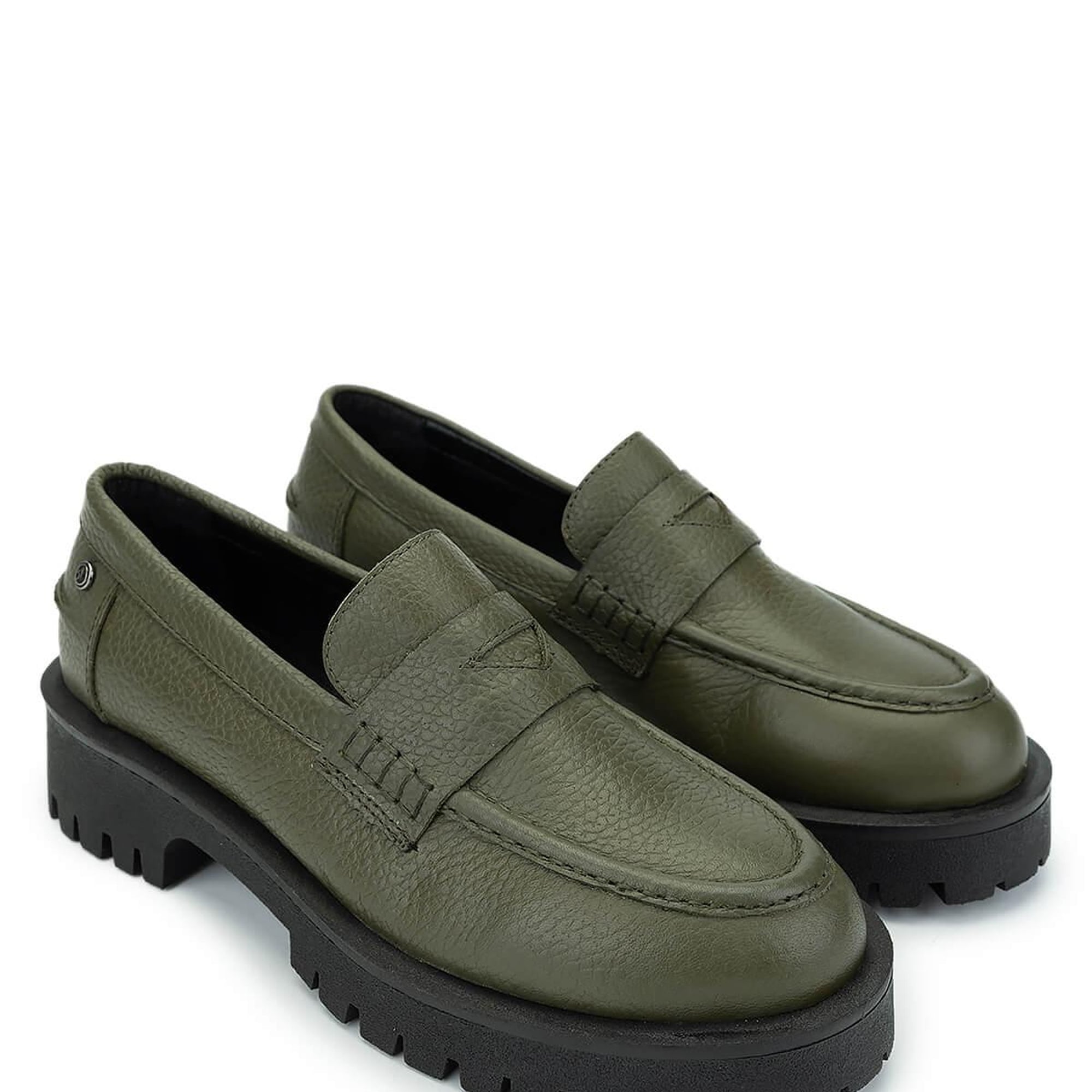 Tamer Tanca Kadın Hakiki Deri Yeşil Loafer Ayakkabı