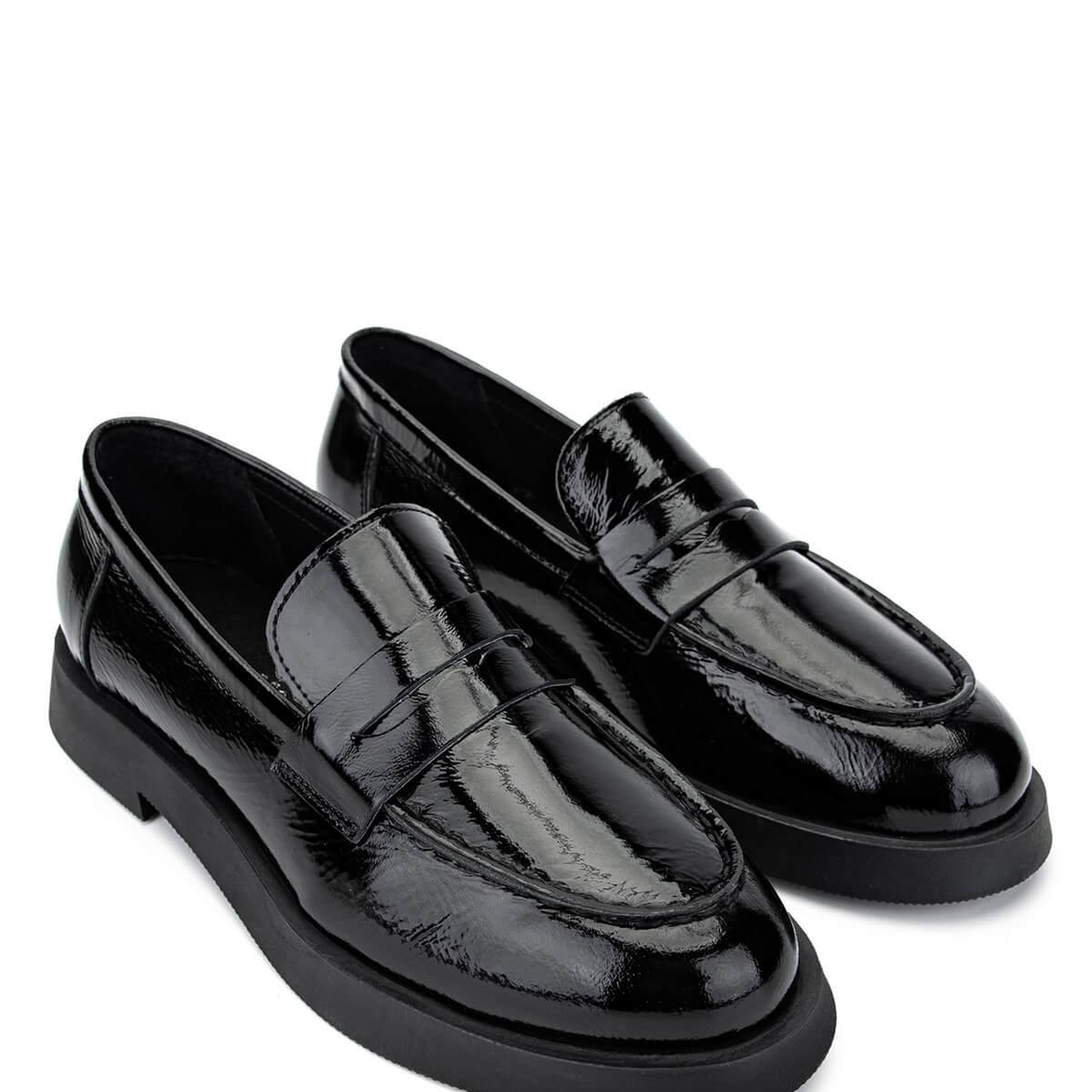 Tamer Tanca Kadın Hakiki Deri Siyah Rugan Loafer Ayakkabı