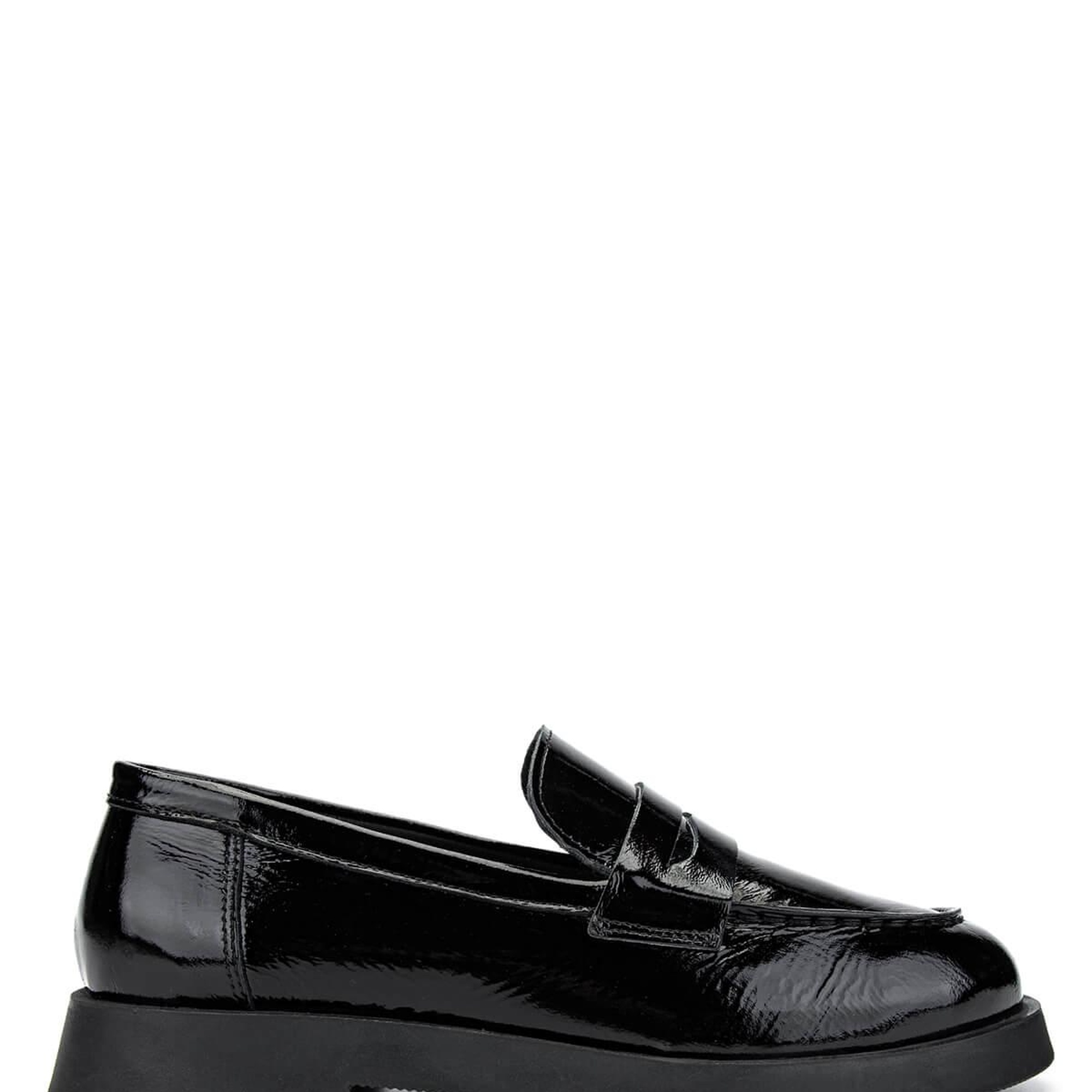 Tamer Tanca Kadın Hakiki Deri Siyah Rugan Loafer Ayakkabı