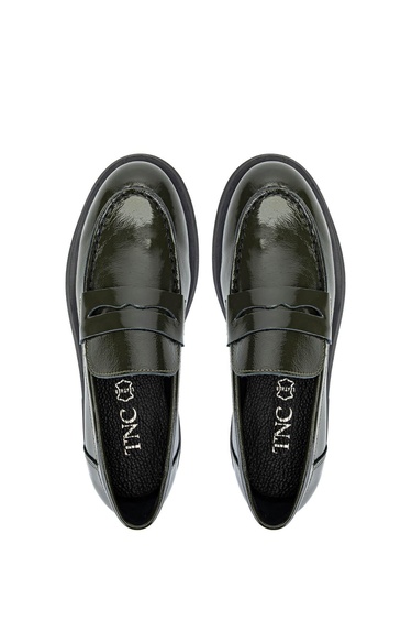 Tamer Tanca Kadın Hakiki Deri Haki Rugan Loafer Ayakkabı