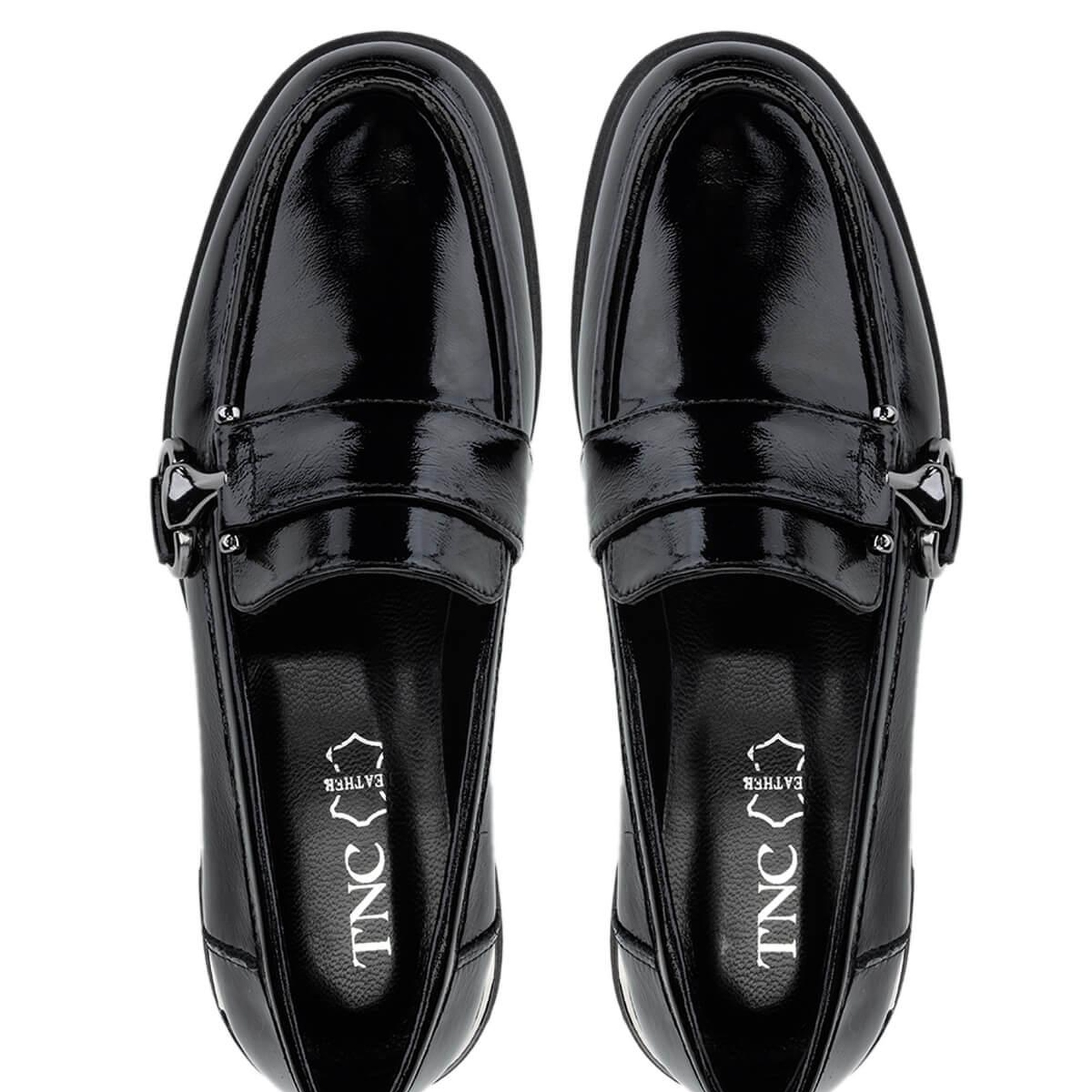 Tamer Tanca Kadın Hakiki Deri Siyah Rugan Loafer Ayakkabı