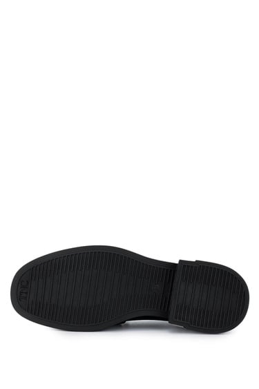  Tamer Tanca Kadın Hakiki Deri Siyah Rugan Loafer Ayakkabı