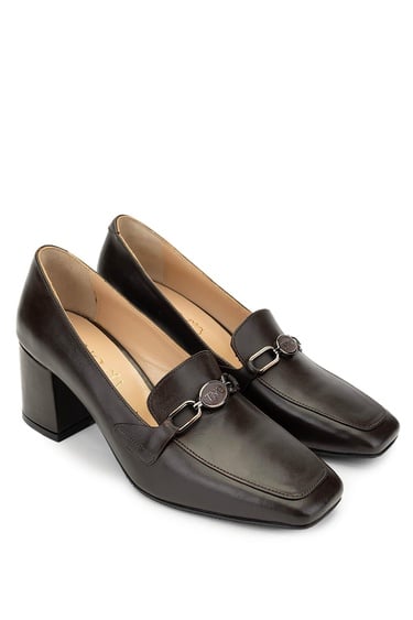  Tamer Tanca Kadın Hakiki Deri Kahverengi Topuklu Ayakkabı