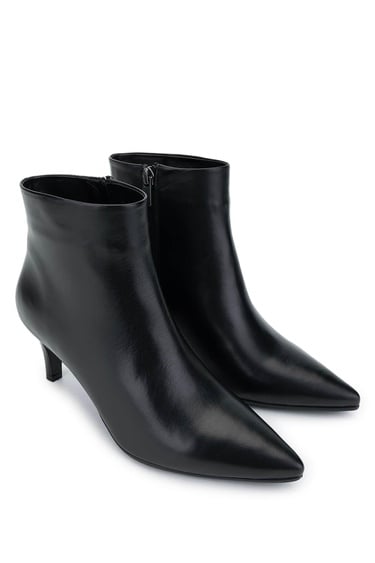  Tamer Tanca Kadın Hakiki Deri Siyah Deri Topuklu Bot