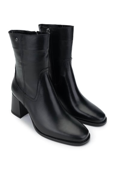  Tamer Tanca Kadın Hakiki Deri Siyah Deri Topuklu Bot