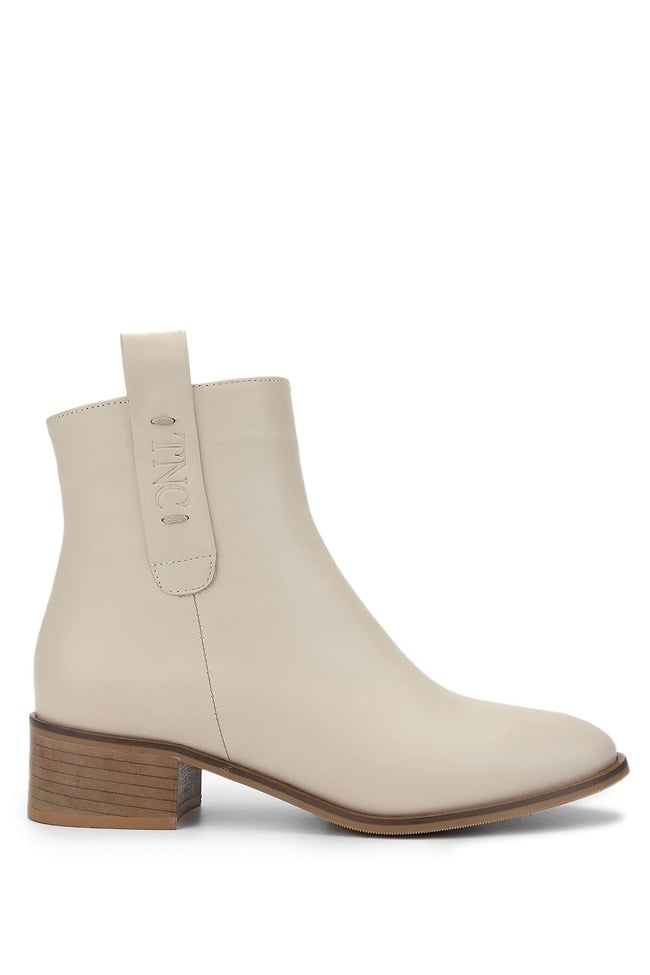  Tamer Tanca Kadın Hakiki Deri Bej Topuklu Bot