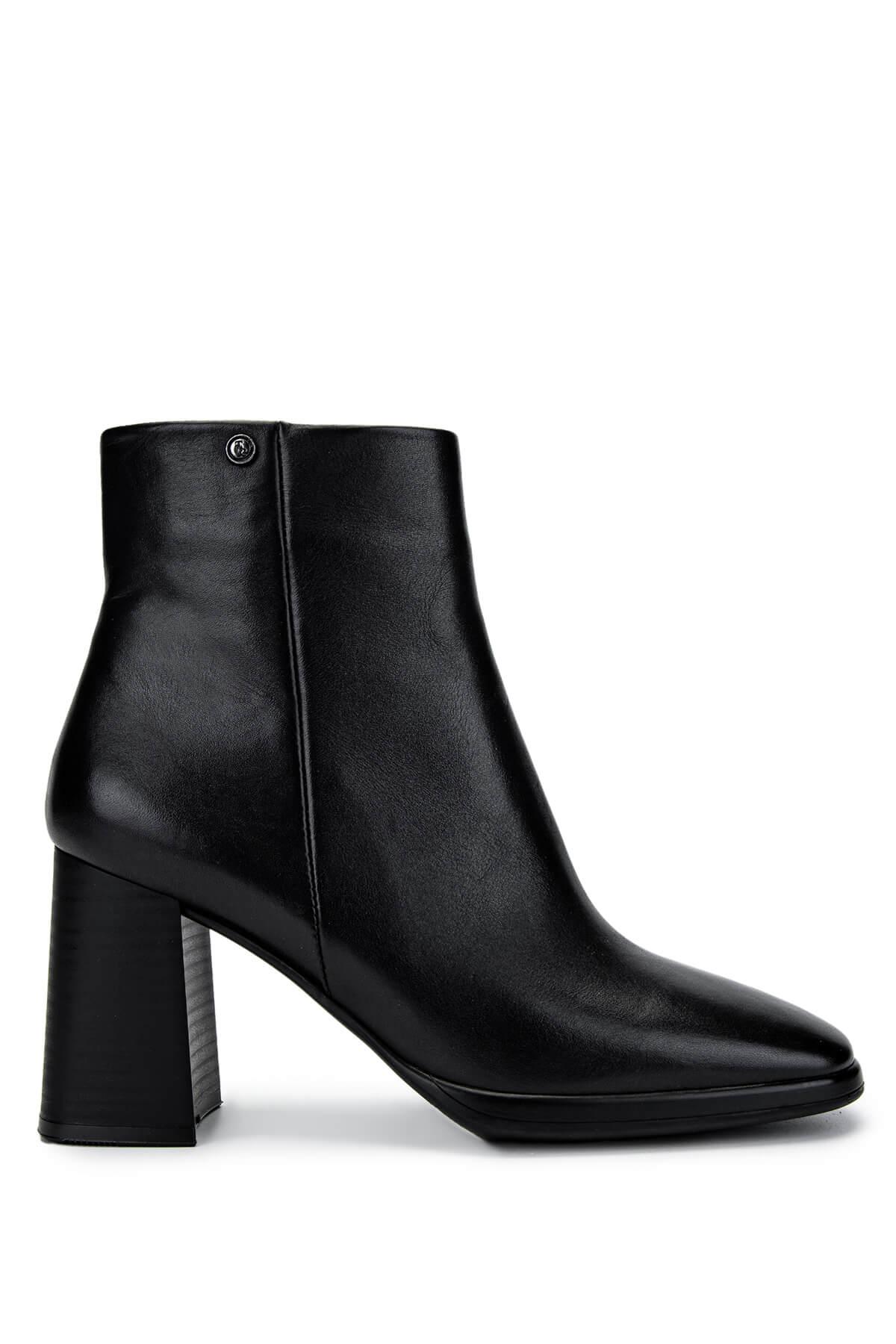  Tamer Tanca Kadın Hakiki Deri Siyah Deri Topuklu Bot
