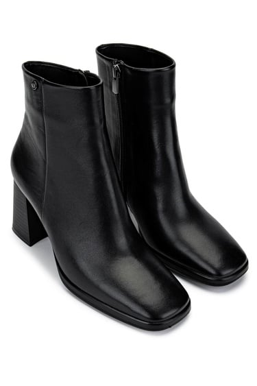  Tamer Tanca Kadın Hakiki Deri Siyah Deri Topuklu Bot
