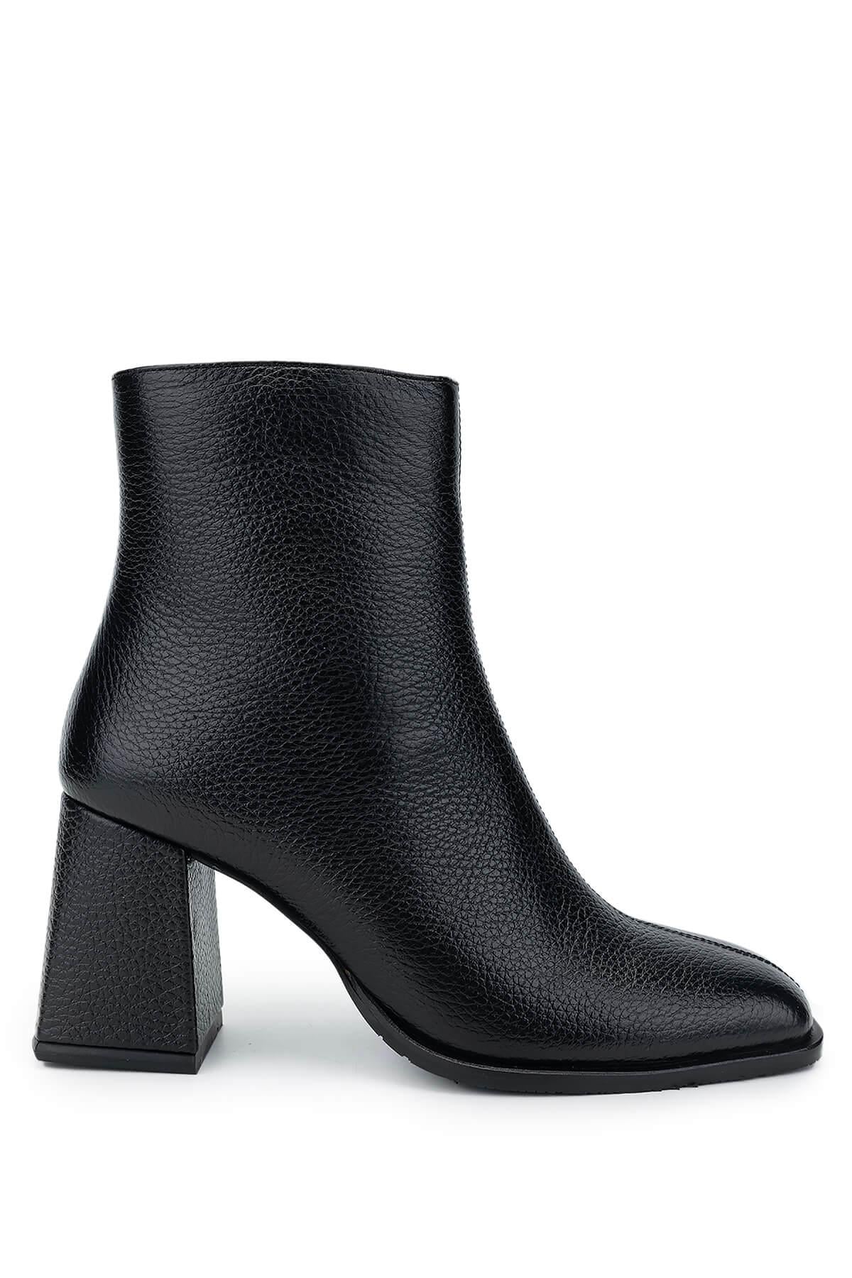  Tamer Tanca Kadın Hakiki Deri Siyah Floter Topuklu Bot