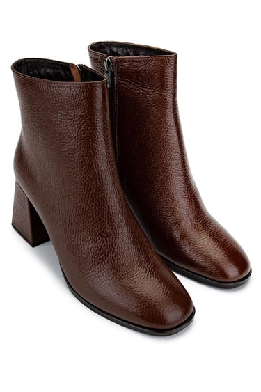  Tamer Tanca Kadın Hakiki Deri Taba Floter Topuklu Bot