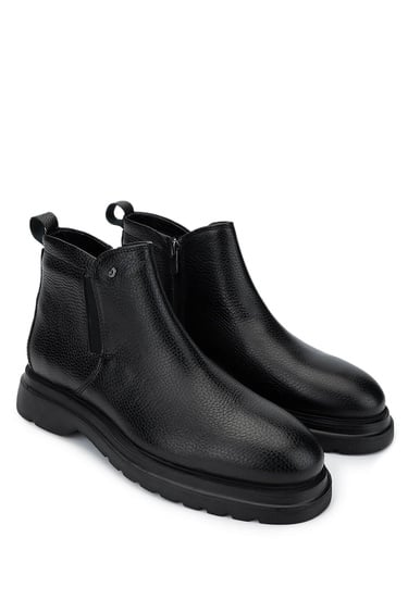  Tamer Tanca Erkek Hakiki Deri Siyah Bot Ayakkabı