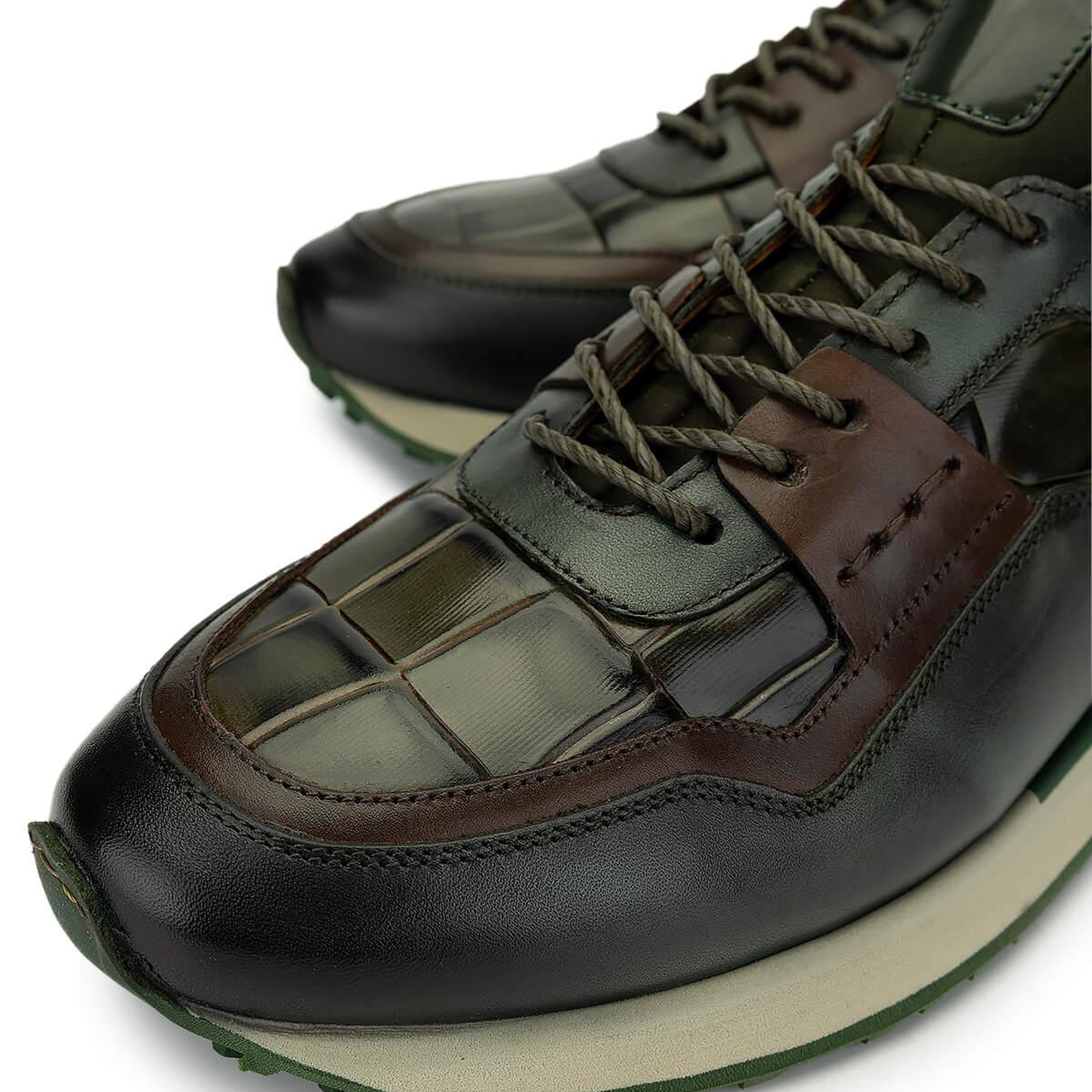 Tamer Tanca Erkek Hakiki Deri Yeşil Kroko Sneakers & Spor Ayakkabı