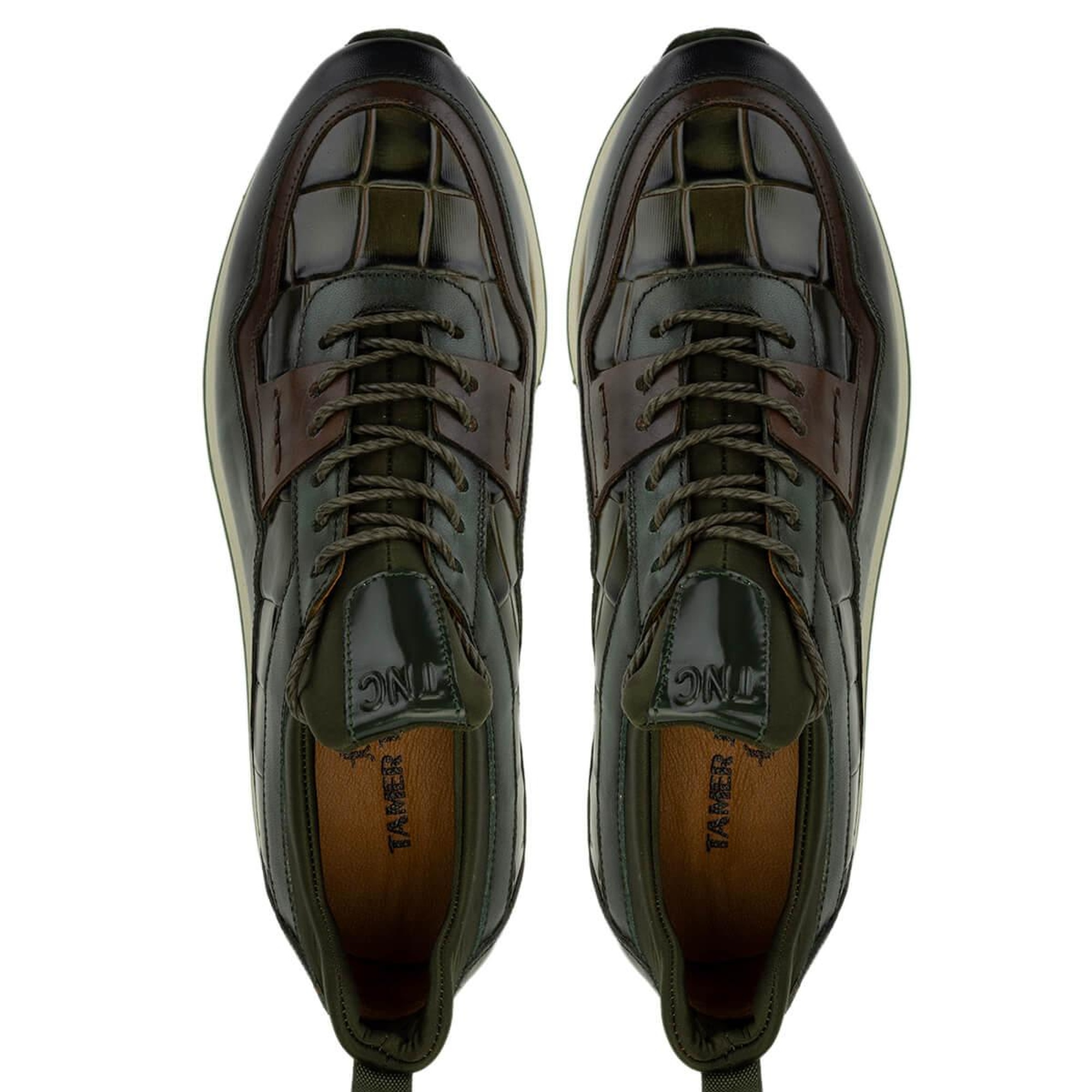 Tamer Tanca Erkek Hakiki Deri Yeşil Kroko Sneakers & Spor Ayakkabı