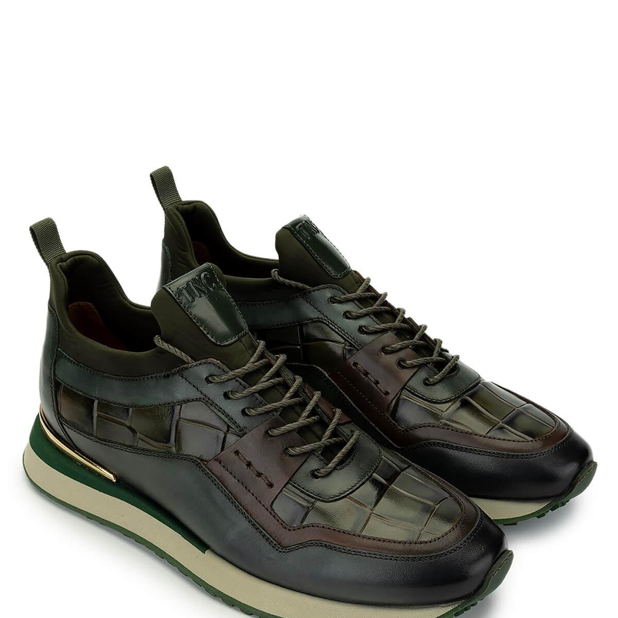 Tamer Tanca Erkek Hakiki Deri Yeşil Kroko Sneakers & Spor Ayakkabı