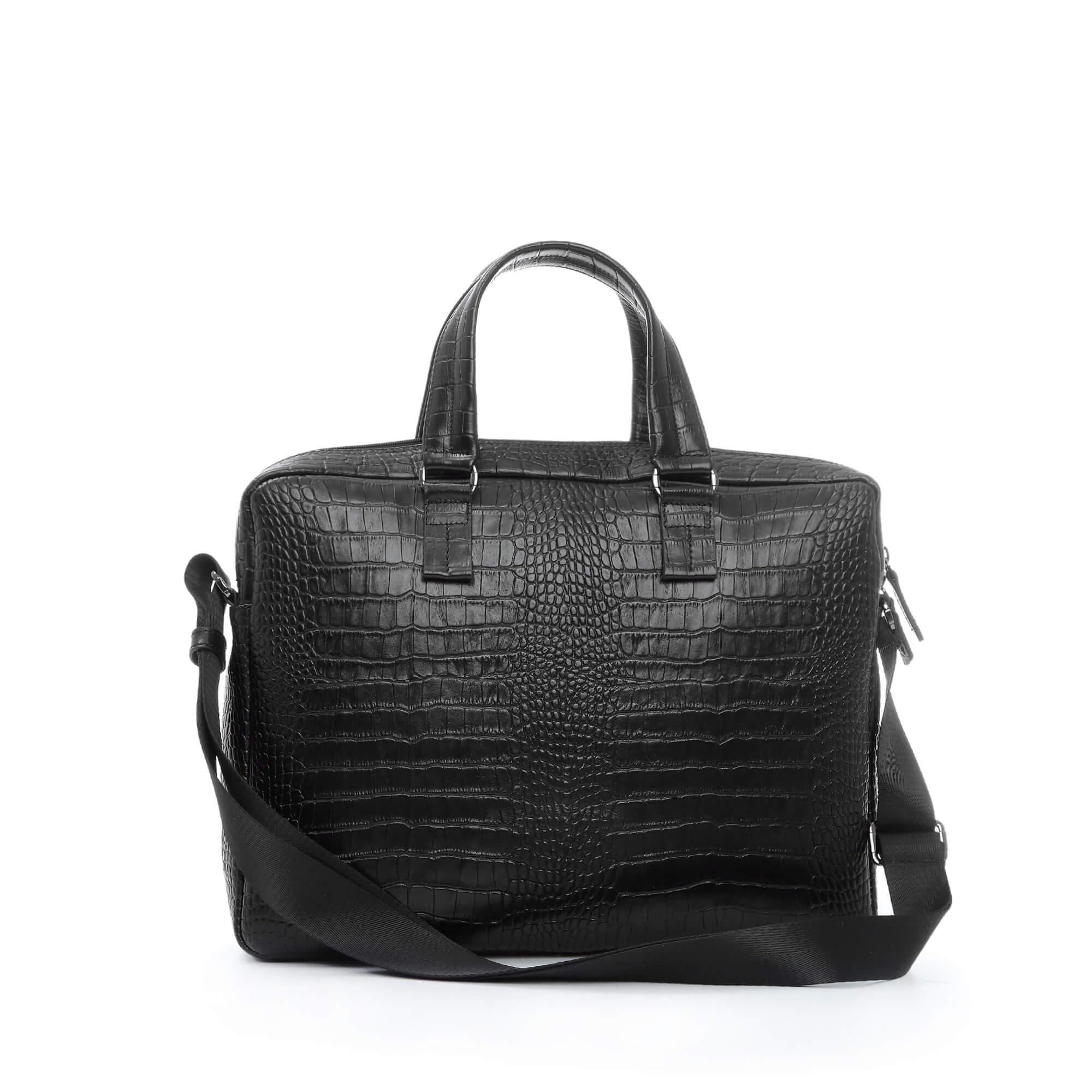 Tamer Tanca Erkek Hakiki Deri Siyah Kroko Evrak Çantası