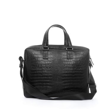  Tamer Tanca Erkek Hakiki Deri Siyah Kroko Evrak Çantası