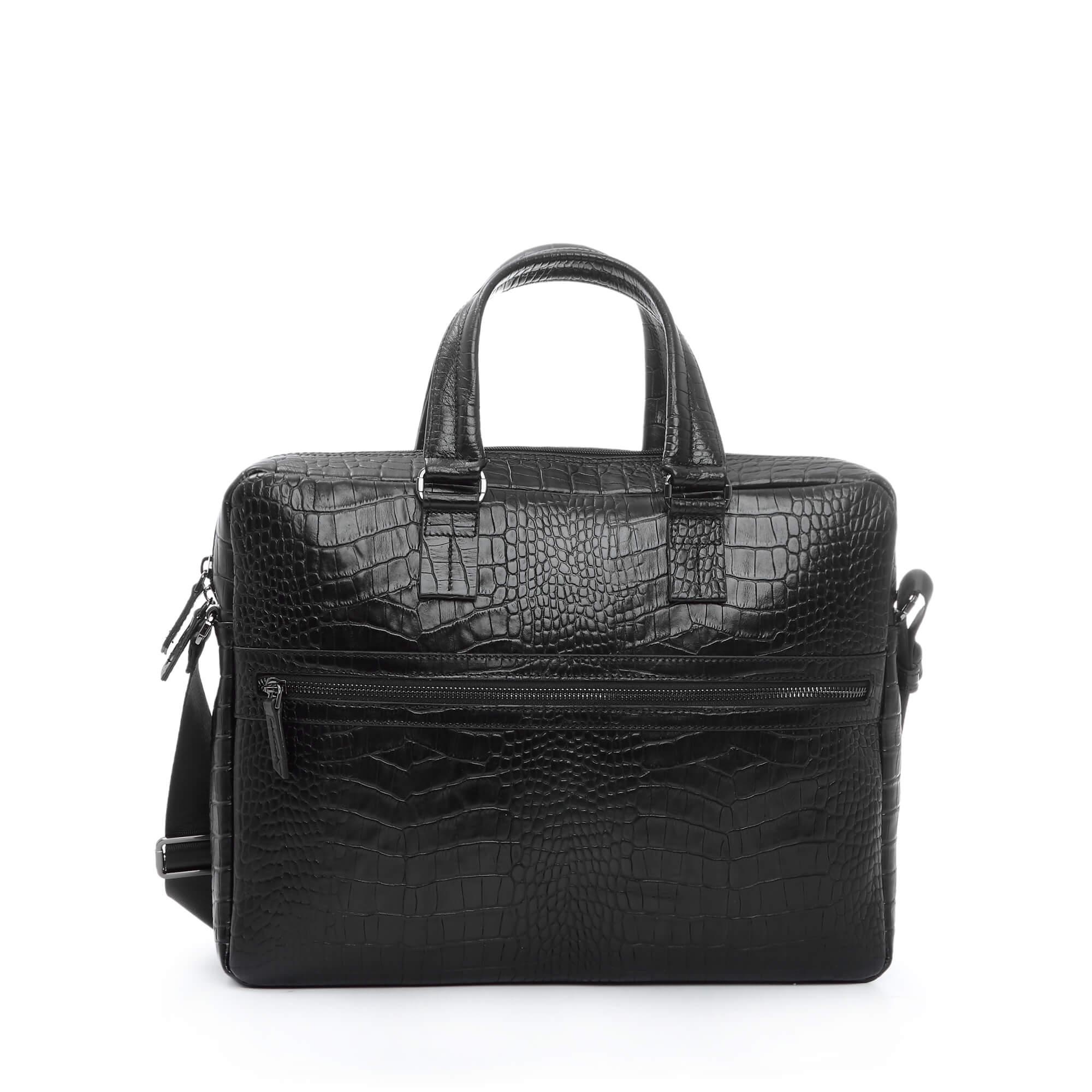 Tamer Tanca Erkek Hakiki Deri Siyah Kroko Evrak Çantası
