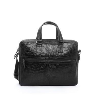  Tamer Tanca Erkek Hakiki Deri Siyah Kroko Evrak Çantası
