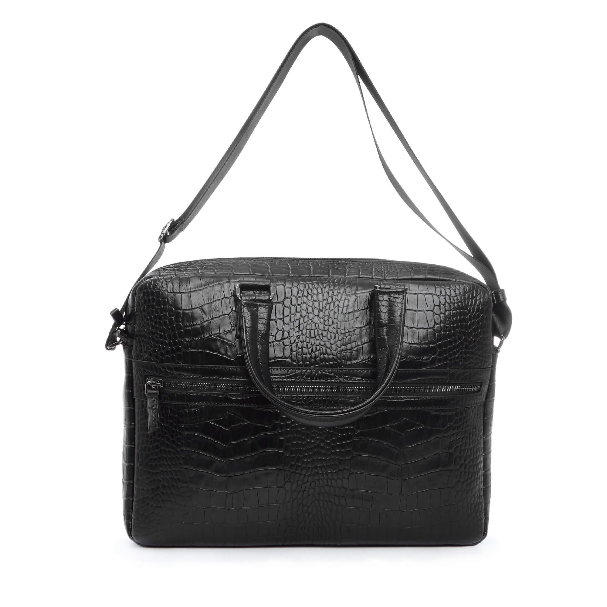 Tamer Tanca Erkek Hakiki Deri Siyah Kroko Evrak Çantası