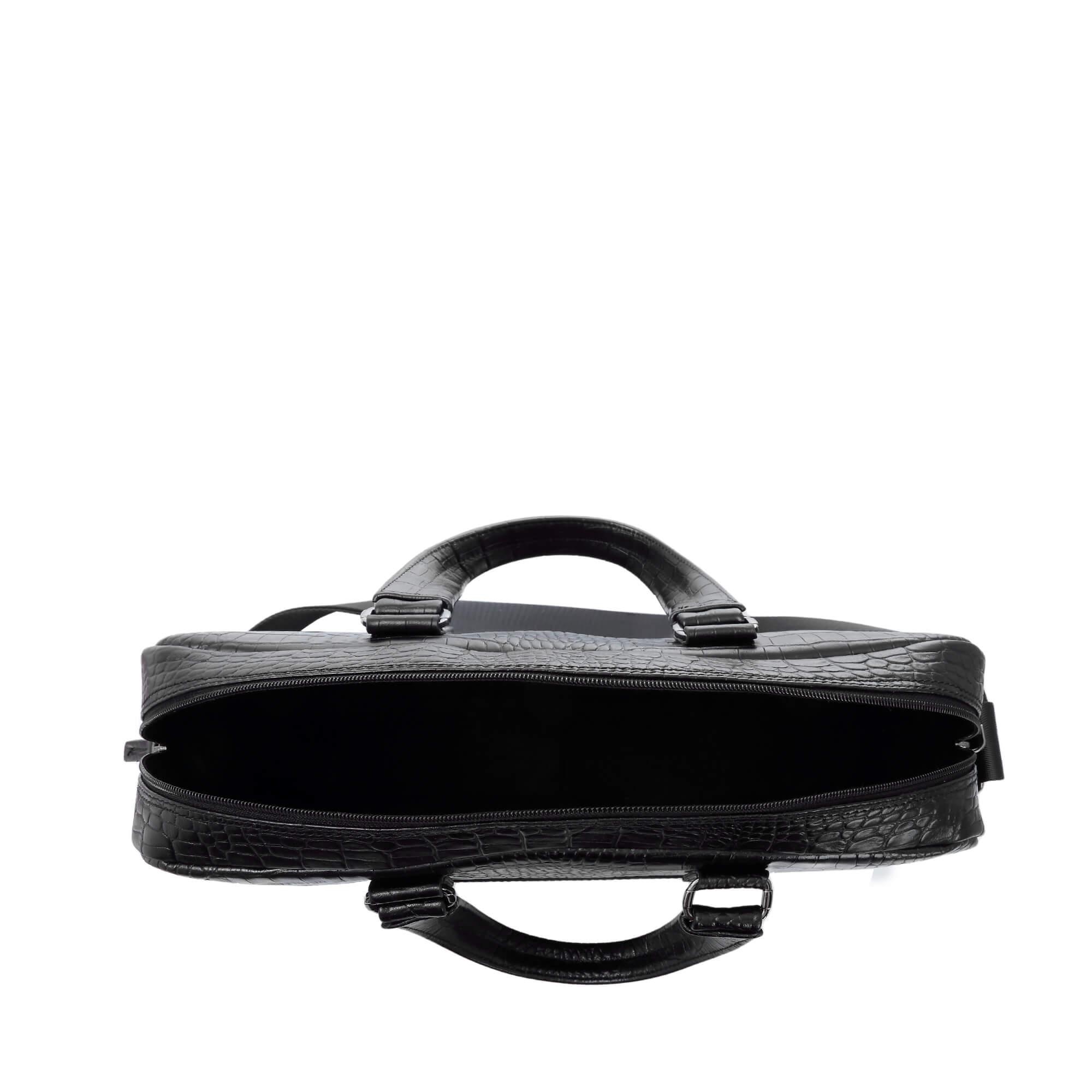 Tamer Tanca Erkek Hakiki Deri Siyah Kroko Evrak Çantası