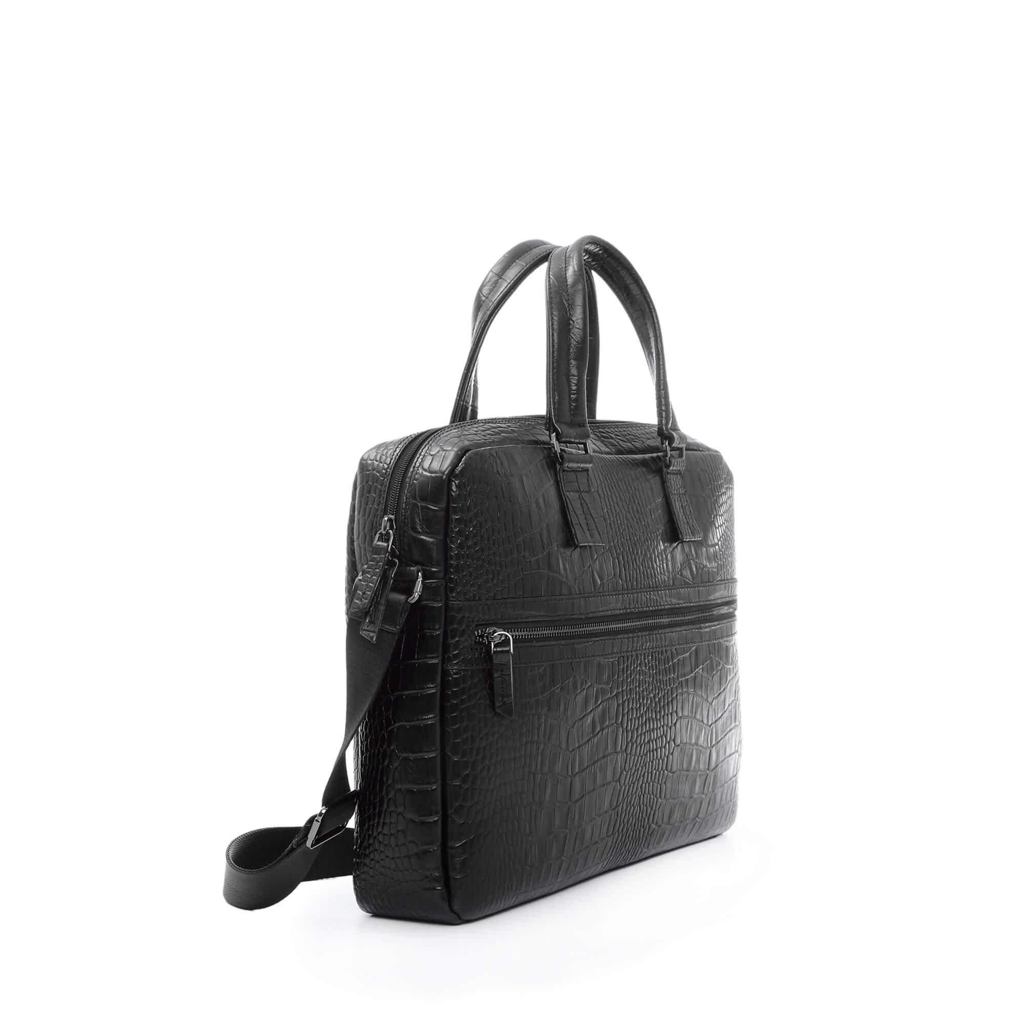 Tamer Tanca Erkek Hakiki Deri Siyah Kroko Evrak Çantası