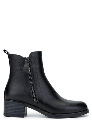  Tamer Tanca Kadın Hakiki Deri Siyah Deri Topuklu Bot