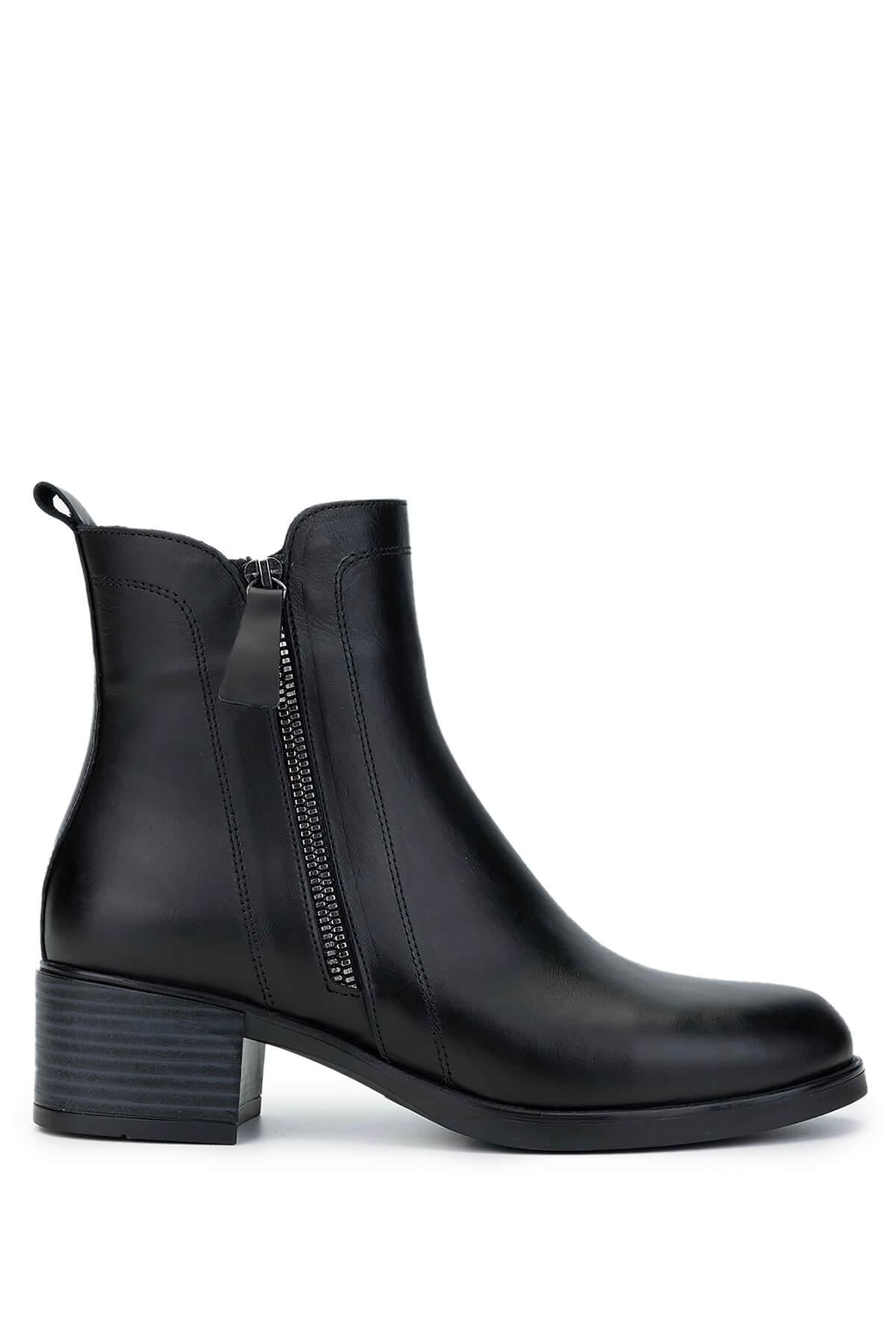  Tamer Tanca Kadın Hakiki Deri Siyah Deri Topuklu Bot