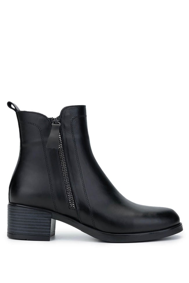  Tamer Tanca Kadın Hakiki Deri Siyah Deri Topuklu Bot