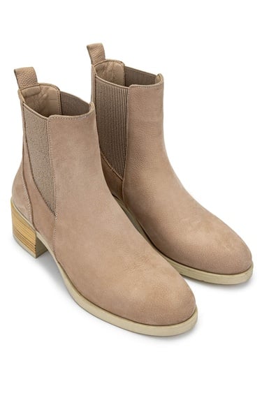  Tamer Tanca Kadın Hakiki Deri Bej Topuklu Bot