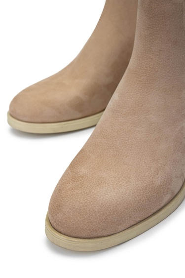  Tamer Tanca Kadın Hakiki Deri Bej Topuklu Bot