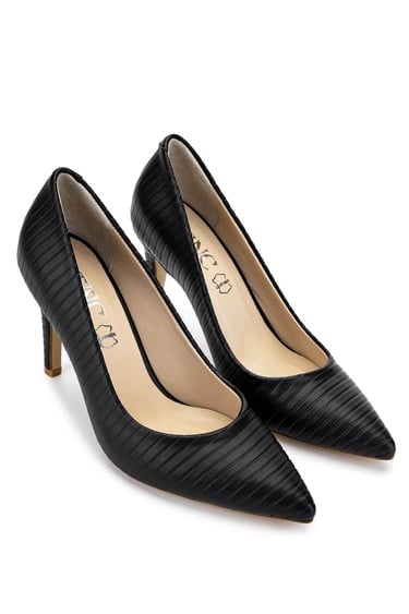  Tamer Tanca Kadın Hakiki Deri Siyah Stiletto Ayakkabı