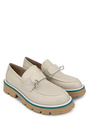  Tamer Tanca Kadın Hakiki Deri Koyu Bej Loafer Ayakkabı