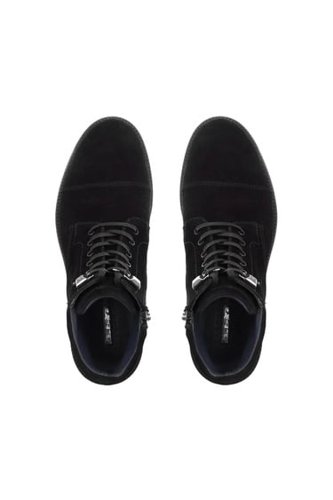  Tamer Tanca Erkek Hakiki Deri Siyah Süet Klasik Bot