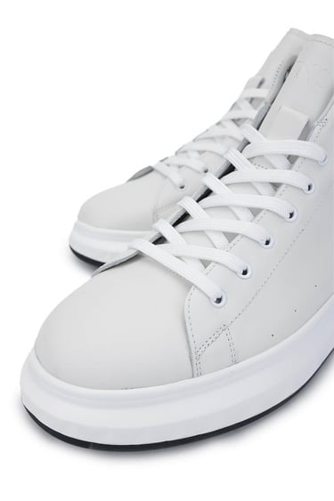  Tamer Tanca Erkek Hakiki Deri Beyaz Bot Ayakkabı