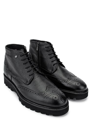  Tamer Tanca Erkek Hakiki Deri Siyah Klasik Bot