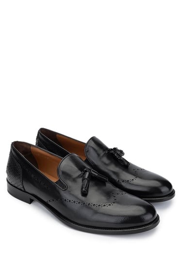  Tamer Tanca Erkek Hakiki Deri Siyah Bufalo Makosen Ayakkabı