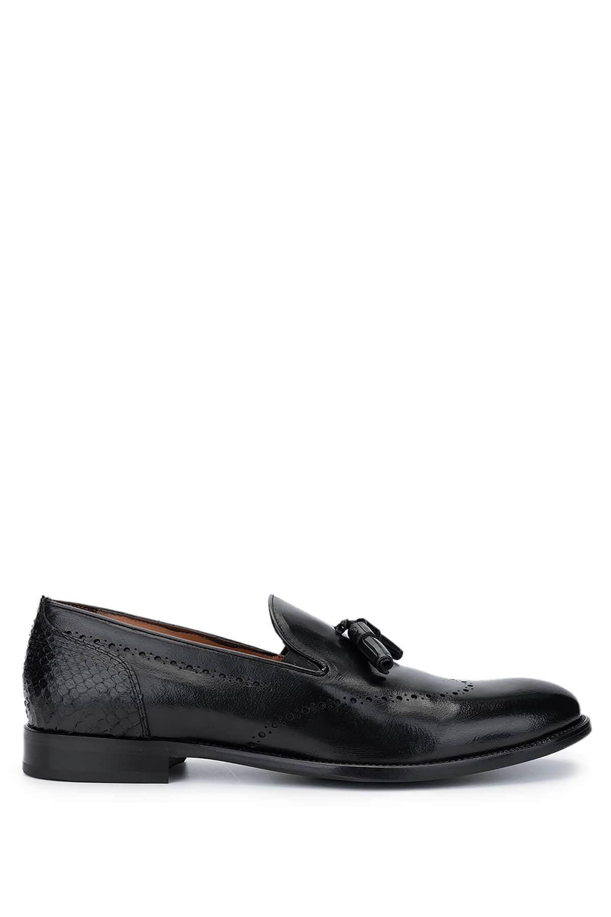  Tamer Tanca Erkek Hakiki Deri Siyah Bufalo Makosen Ayakkabı