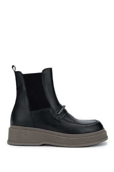  Tamer Tanca Kadın Hakiki Deri Siyah Deri Casual Bot