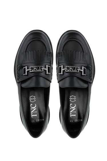  Tamer Tanca Kadın Hakiki Deri Siyah Deri Loafer Ayakkabı