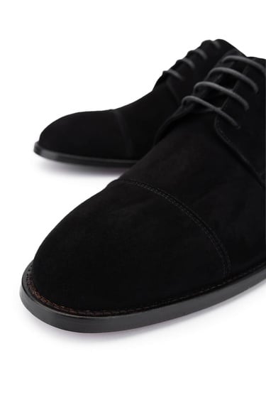  Tamer Tanca Erkek Hakiki Deri Siyah Süet Klasik Ayakkabı