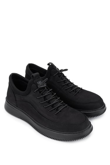  Tamer Tanca Erkek Hakiki Deri Siyah Nubuk Sneakers & Spor Ayakkabı