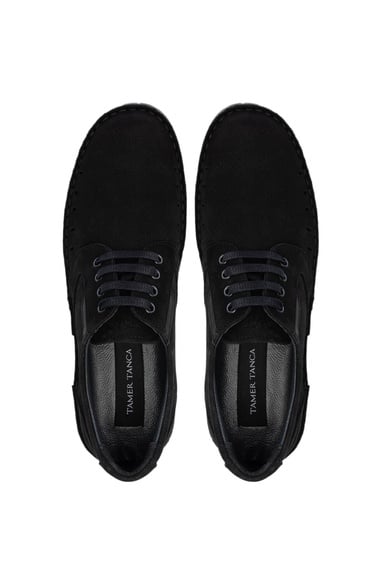  Tamer Tanca Erkek Hakiki Deri Siyah Nubuk Casual Ayakkabı